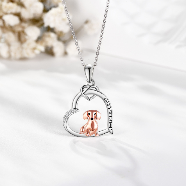 Halskette mit Hundeanhänger aus Sterlingsilber mit Zirkonia „I Love You Forever“-3