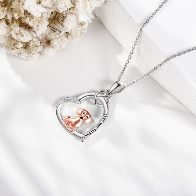 Halskette mit Hundeanhänger aus Sterlingsilber mit Zirkonia „I Love You Forever“-4