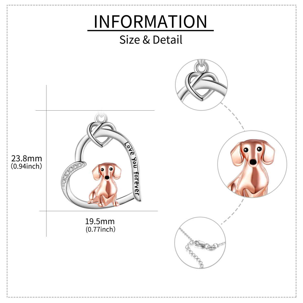 Halskette mit Hundeanhänger aus Sterlingsilber mit Zirkonia „I Love You Forever“-5