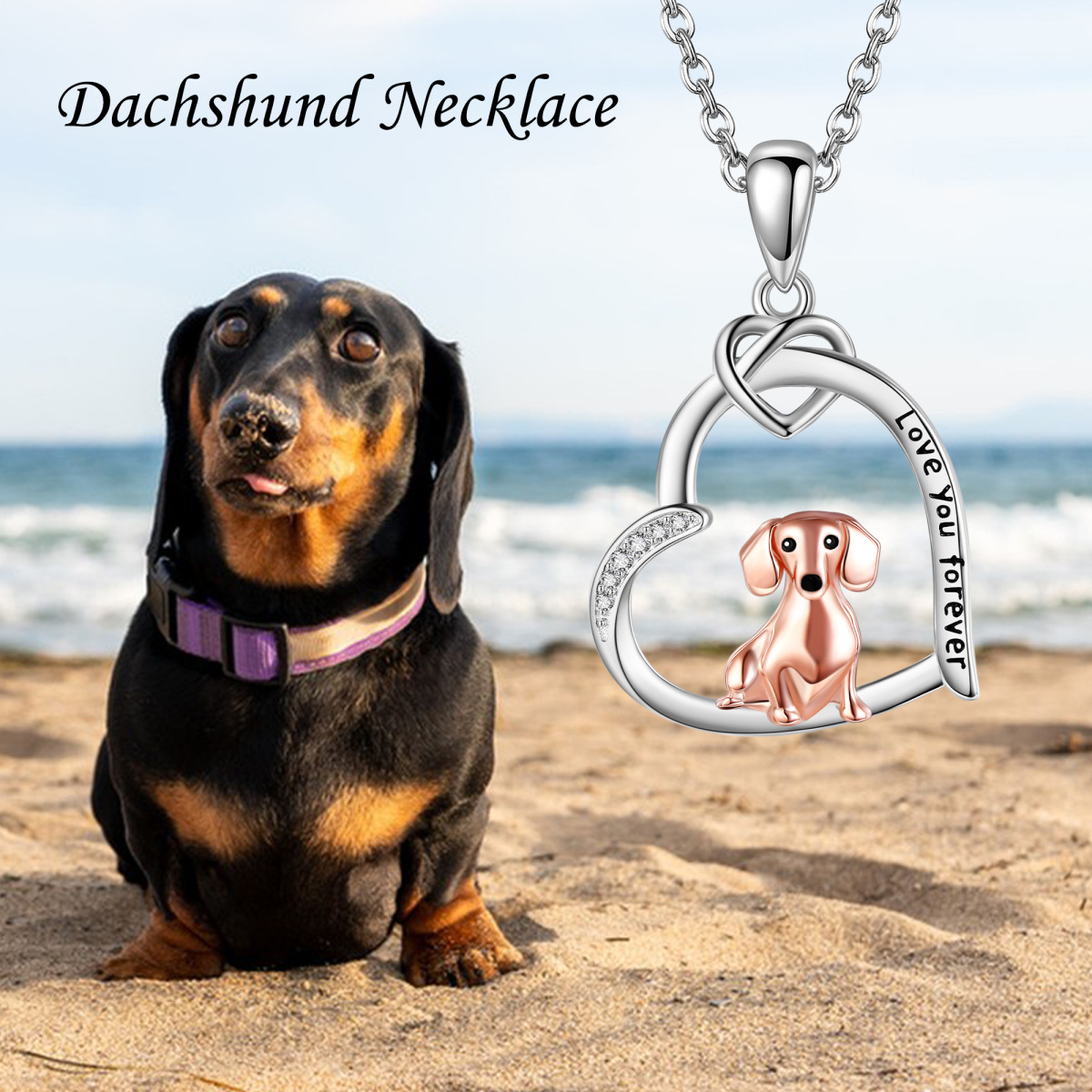 Collier pendentif chien en argent sterling et oxyde de zirconium Je t'aime pour toujours-6