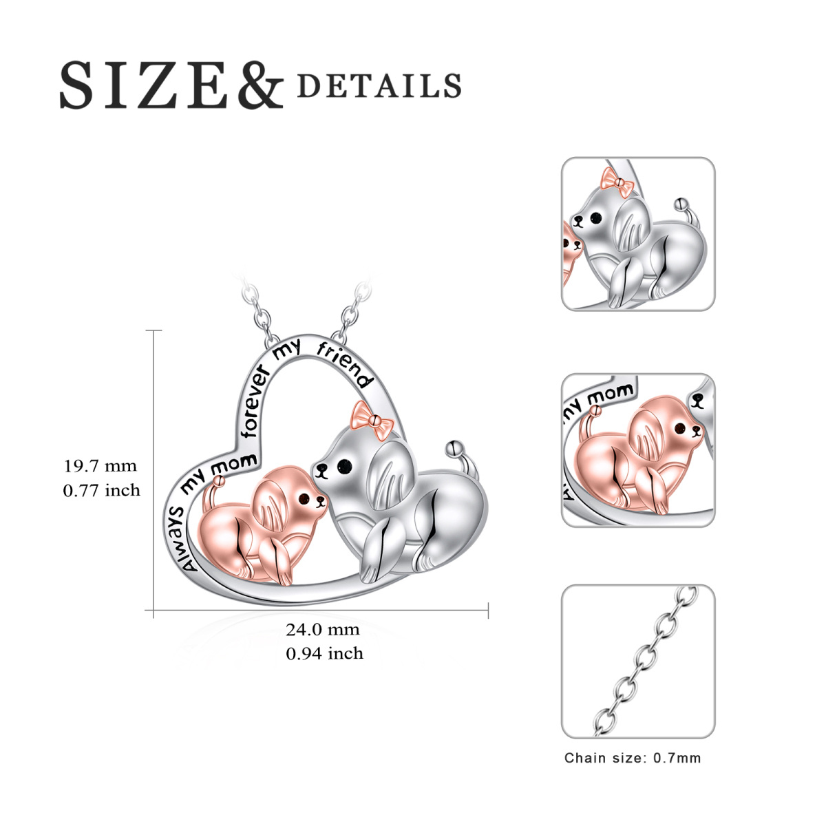 Sterling Silber Hund Anhänger Halskette mit eingraviertem Wort-5