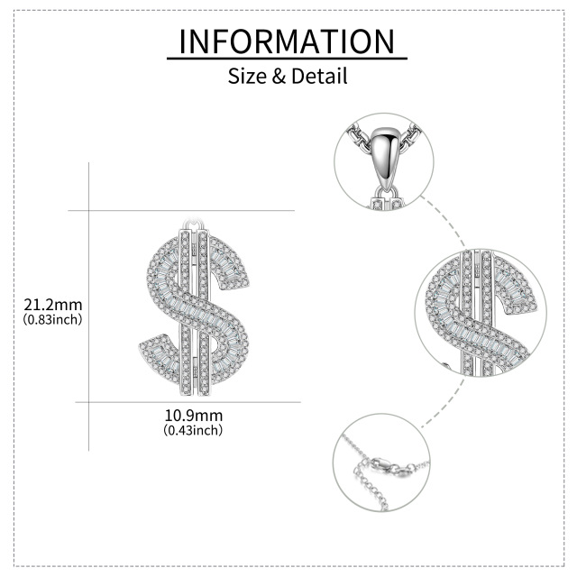 Colar de prata esterlina com pingente de zircónio cúbico em forma de dólar para homem-6