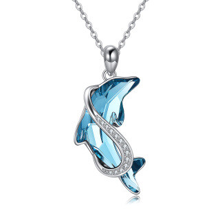 Sterling Silver Dolphin Blue Crystal Pendant Necklace-21