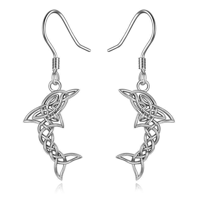 Sterling Silber Delphin & Keltischer Knoten Tropfenohrringe-1