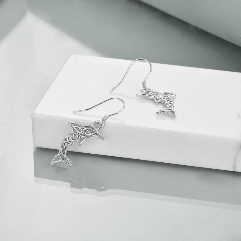 Pendants d'oreilles en argent sterling avec dauphin et nœud celtique-3