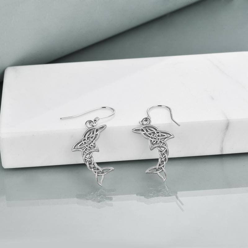 Pendants d'oreilles en argent sterling avec dauphin et nœud celtique-4