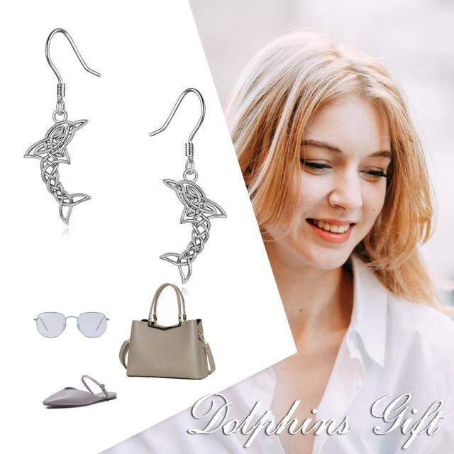 Pendants d'oreilles en argent sterling avec dauphin et nœud celtique-5