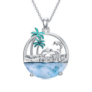 Sterling Silver Cubic Zirconia Dolphin & Coconut Tree Pendant Necklace-4