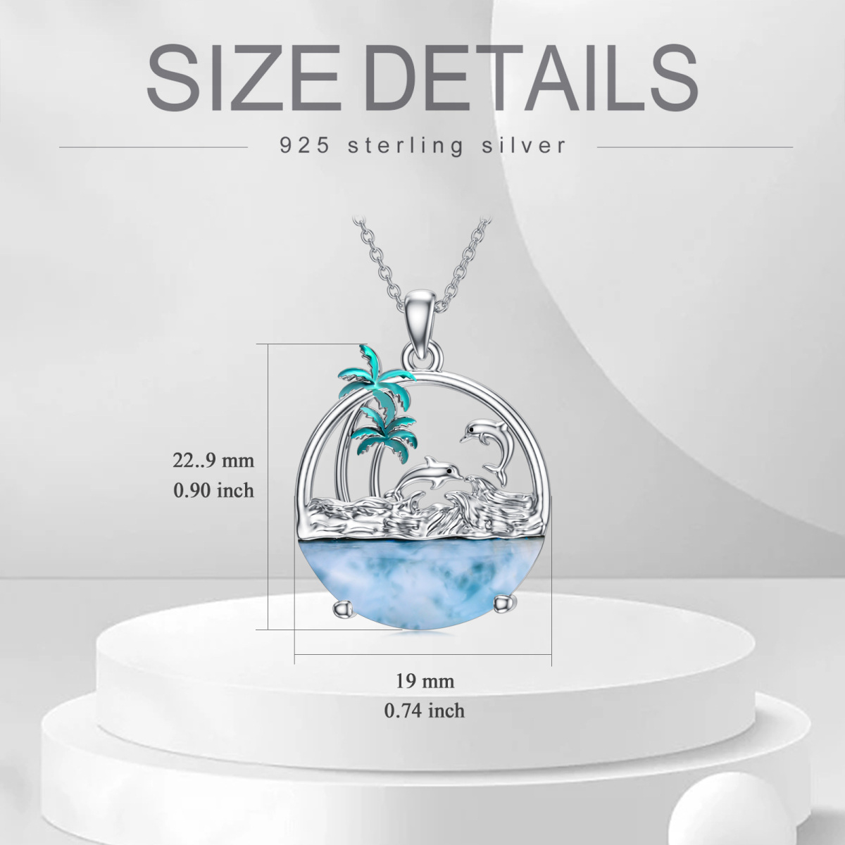 Sterling Silver Cubic Zirconia Dolphin & Coconut Tree Pendant Necklace-4