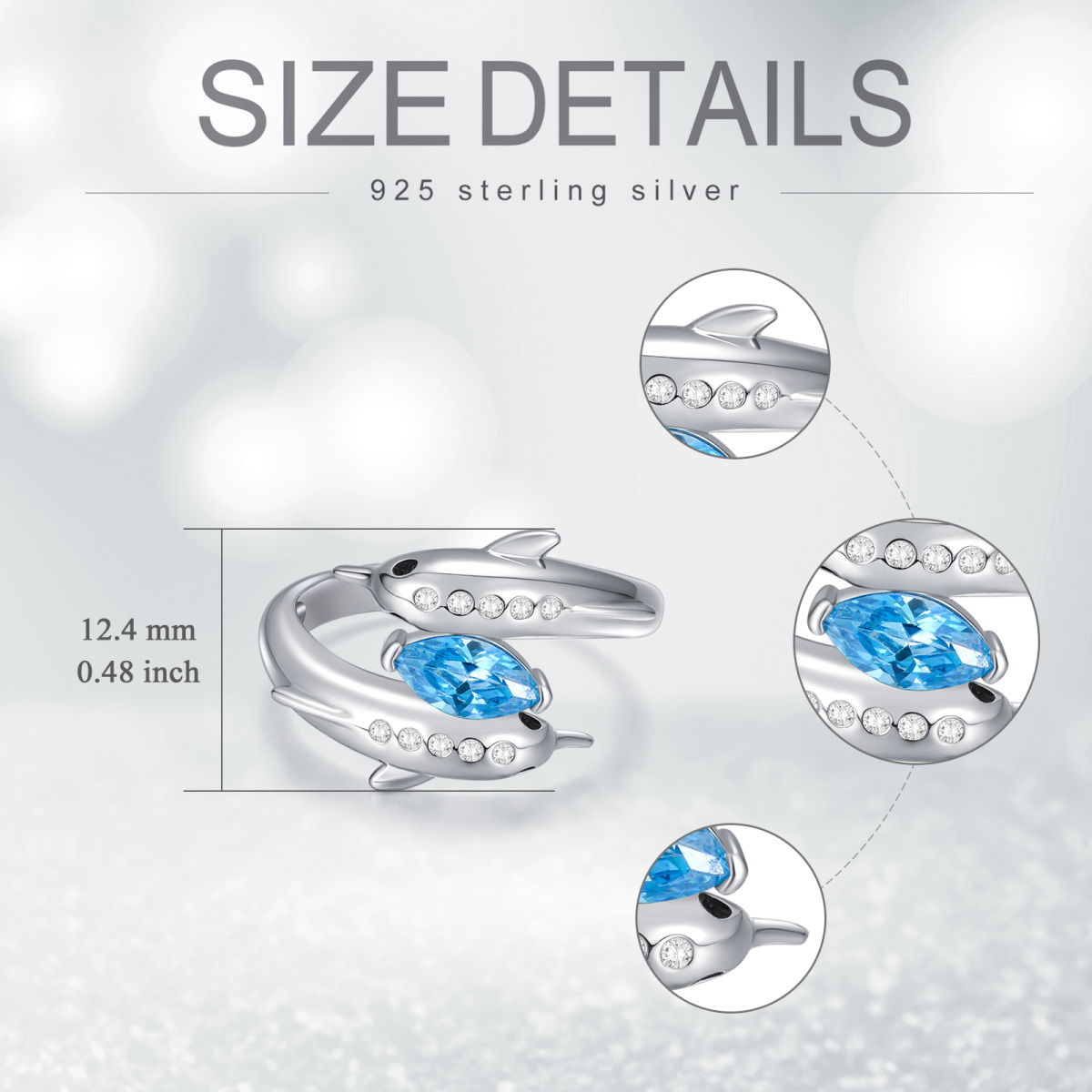 Sterling Zilveren Cubic Zirconia Dolfijn Open Ring-5