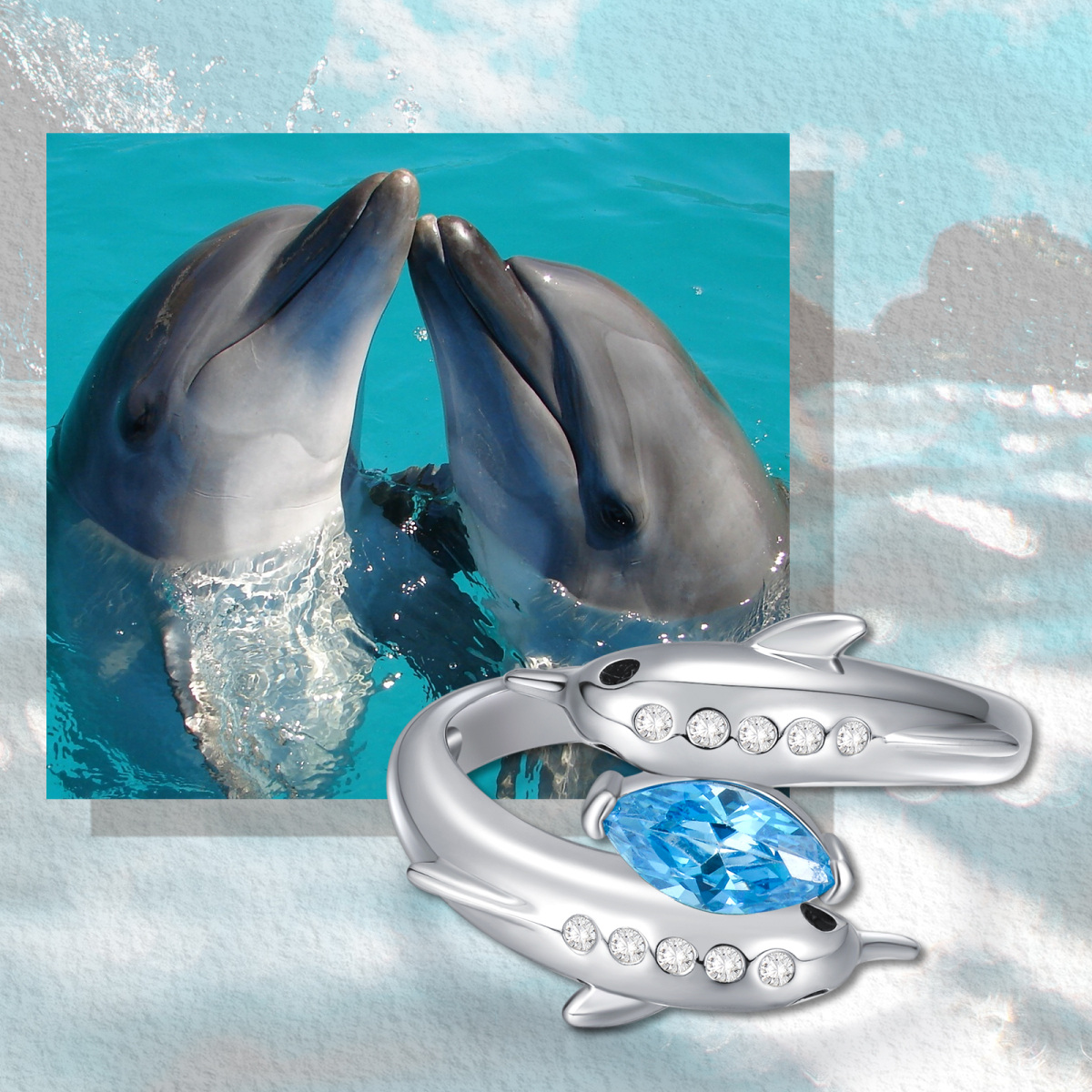 Sterling Silver Cubic Zirconia Dolphin Open Ring-6