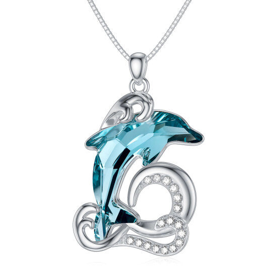 Sterling Silver Cubic Zirconia Dolphin Pendant Necklace