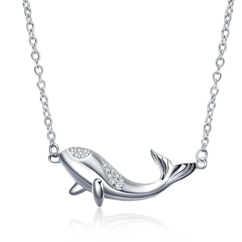 Collier en argent sterling avec pendentif dauphin en zircon cubique-1