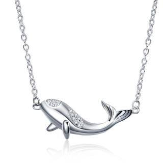 Sterling Silver Cubic Zirconia Dolphin Pendant Necklace-51