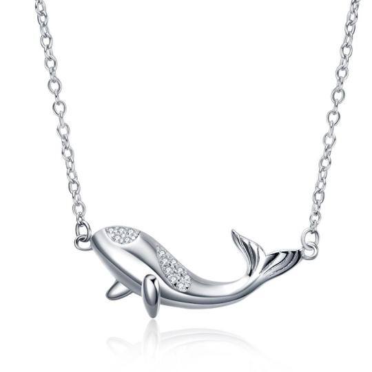 Collana con ciondolo a forma di delfino in argento sterling con zirconia cubica