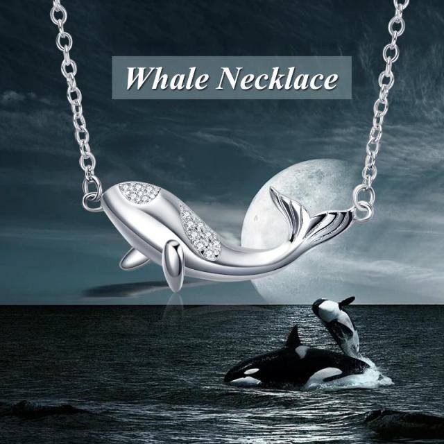 Sterling Silver Cubic Zirconia Dolphin Pendant Necklace-3