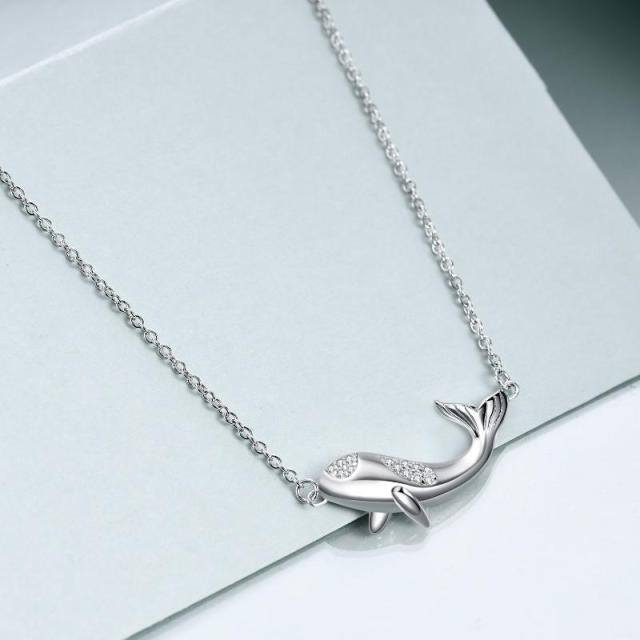 Sterling Silver Cubic Zirconia Dolphin Pendant Necklace-4