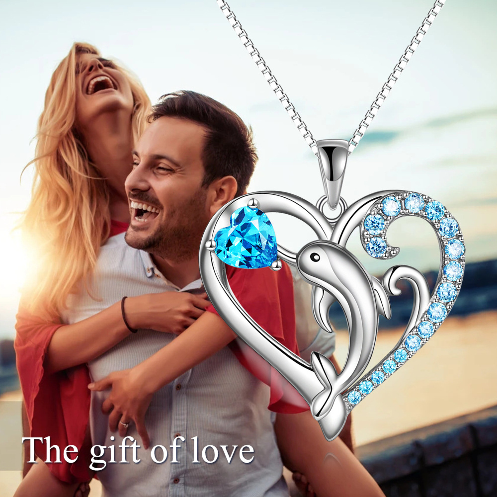 Sterling Silver Cubic Zirconia Dolphin & Spray Box Chain Necklace for Women-6