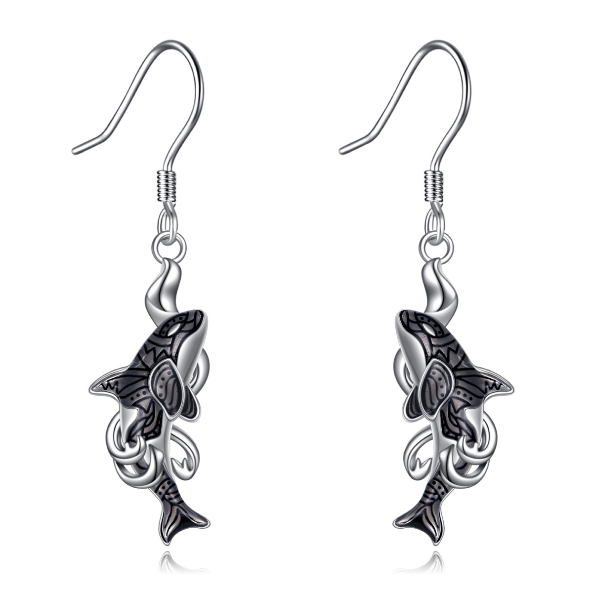 Sterling Silver Dolphin & Spray Drop Earrings for Women-1