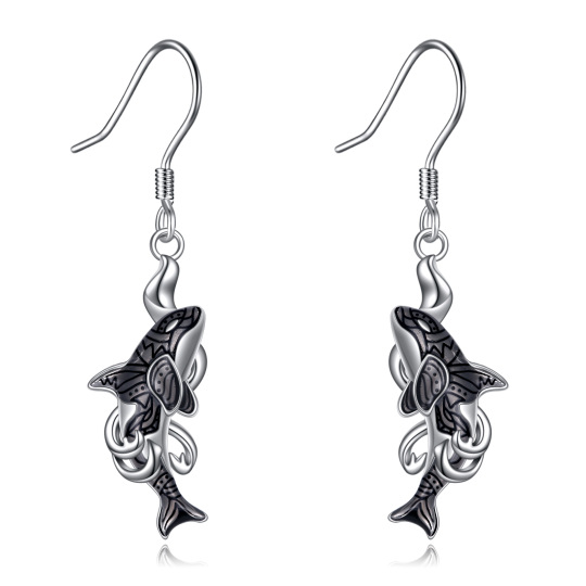 Boucles d'oreilles pendantes en argent sterling avec dauphin et gerbe