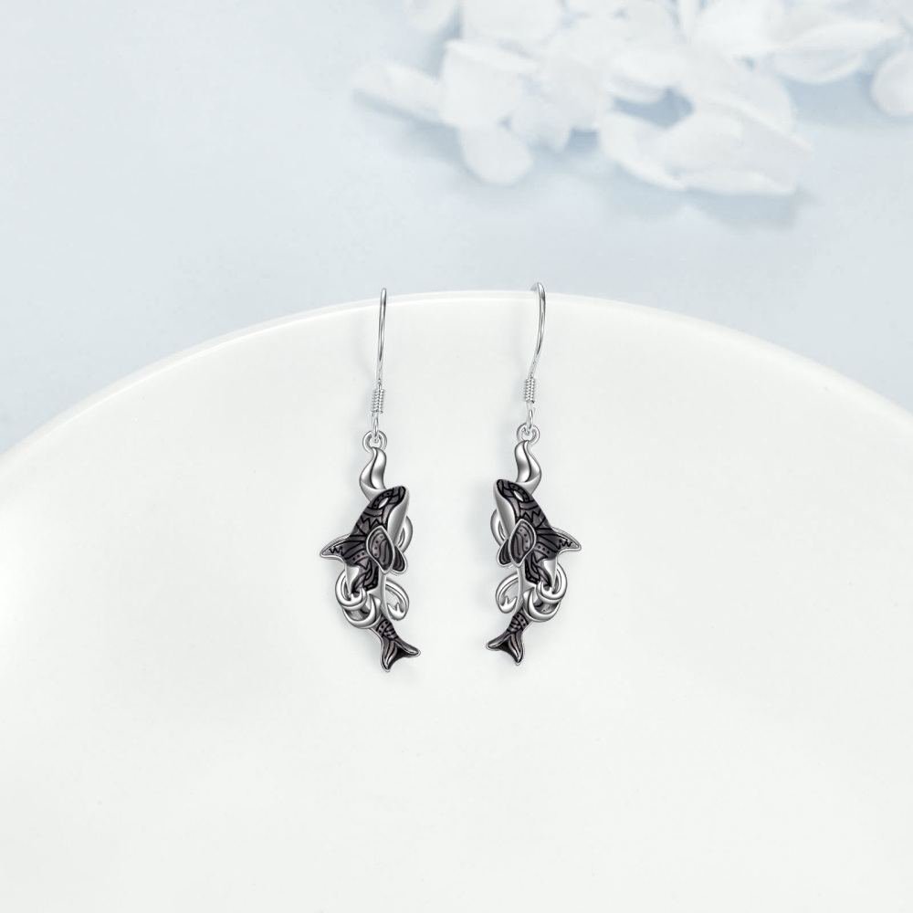 Sterling Silver Dolphin & Spray Drop Earrings for Women-3