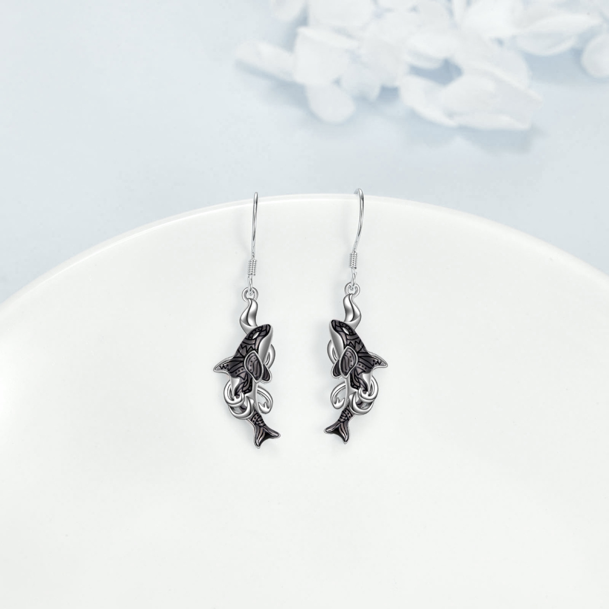 Sterling Silver Dolphin & Spray Drop Earrings-3