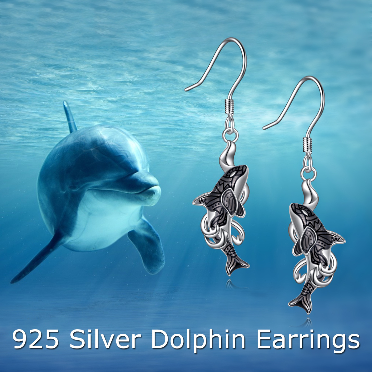 Sterling Silver Dolphin & Spray Drop Earrings for Women-6