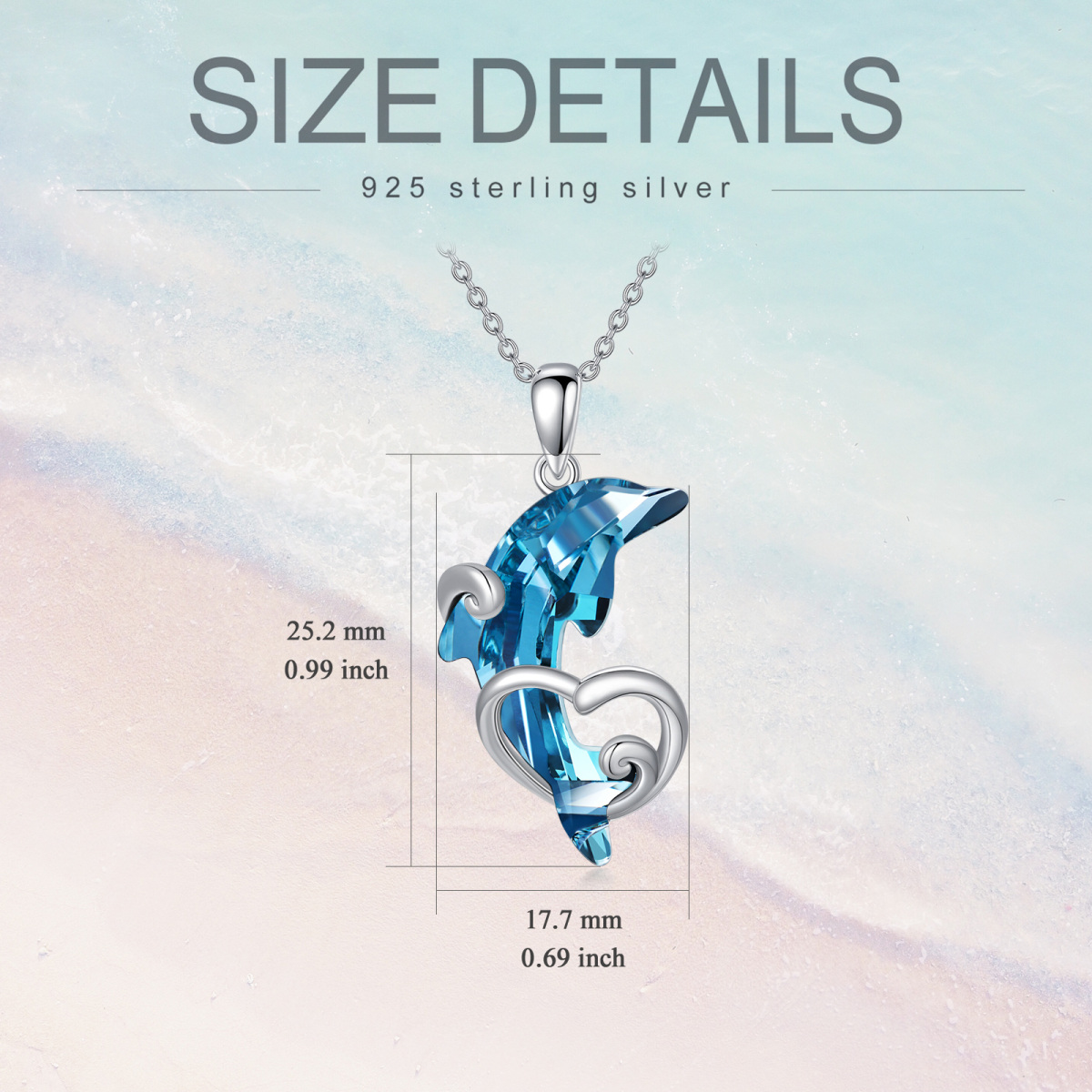 Sterling Silver Dolphin Wave & Heart Crystal Pendant Necklace-5