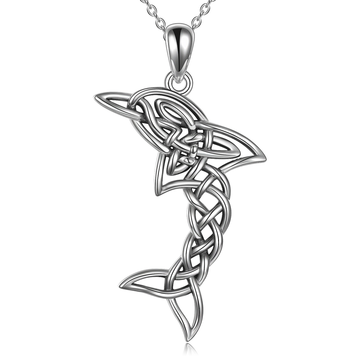 Sterling Silver Dolphins Pendant Necklace-1