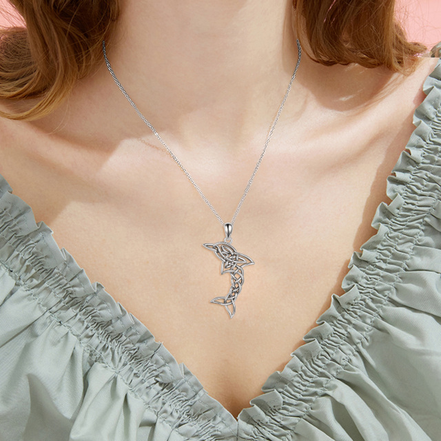 Collier pendentif dauphins en argent sterling-2