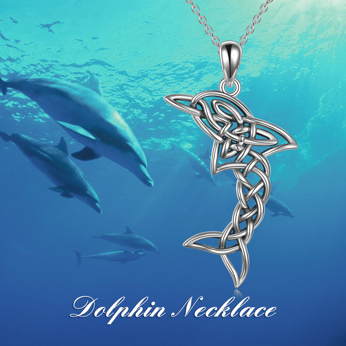 Sterling Silver Dolphins Pendant Necklace-5