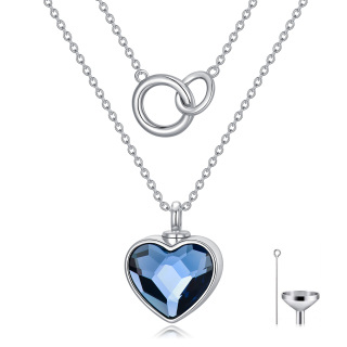 Sterling Silver Double Layer Heart Crystal & Generation Ring Urn Necklace for Ashes-4