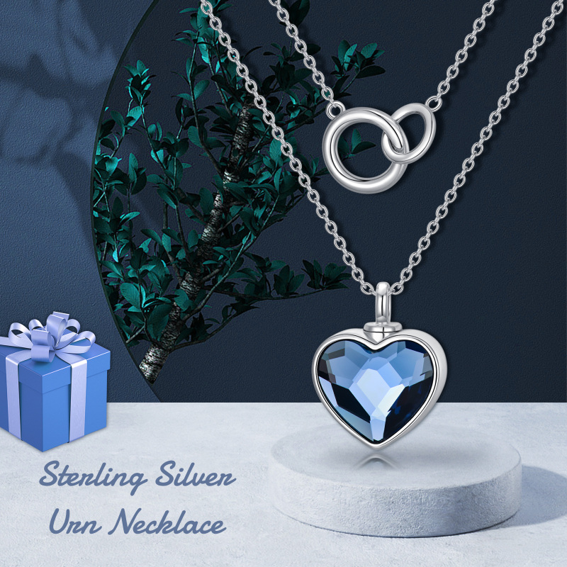 Sterling Silver Double Layer Heart Crystal & Generation Ring Urn Necklace for Ashes-6
