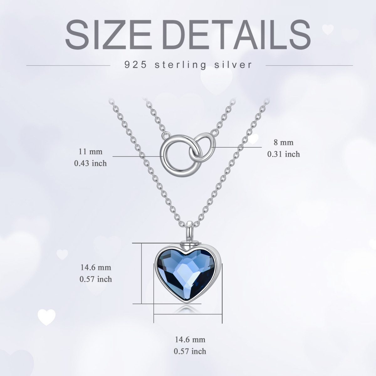 Sterling Silver Double Layer Heart Crystal & Generation Ring Urn Necklace for Ashes-4