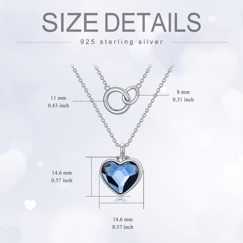 Sterling Silver Double Layer Heart Crystal & Generation Ring Urn Necklace for Ashes-5