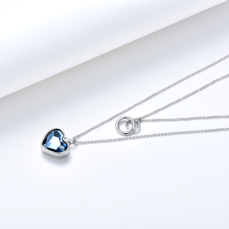 Sterling Silver Double Layer Heart Crystal & Generation Ring Urn Necklace for Ashes-3