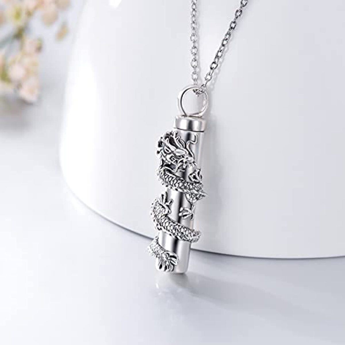 Sterling Silver Dragon & Bar Urn Necklace for Ashes-4