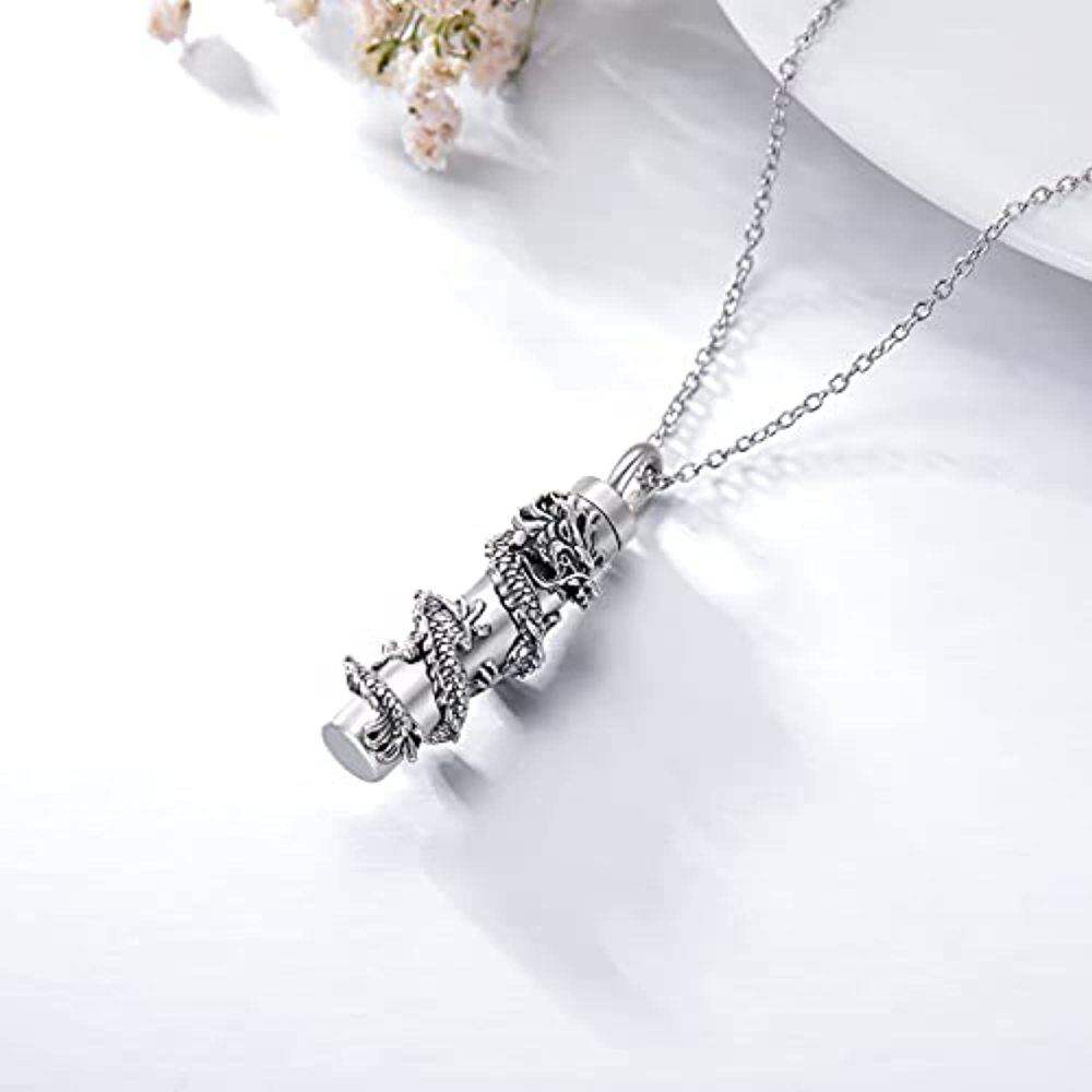 Sterling Silver Dragon & Bar Urn Necklace for Ashes-4