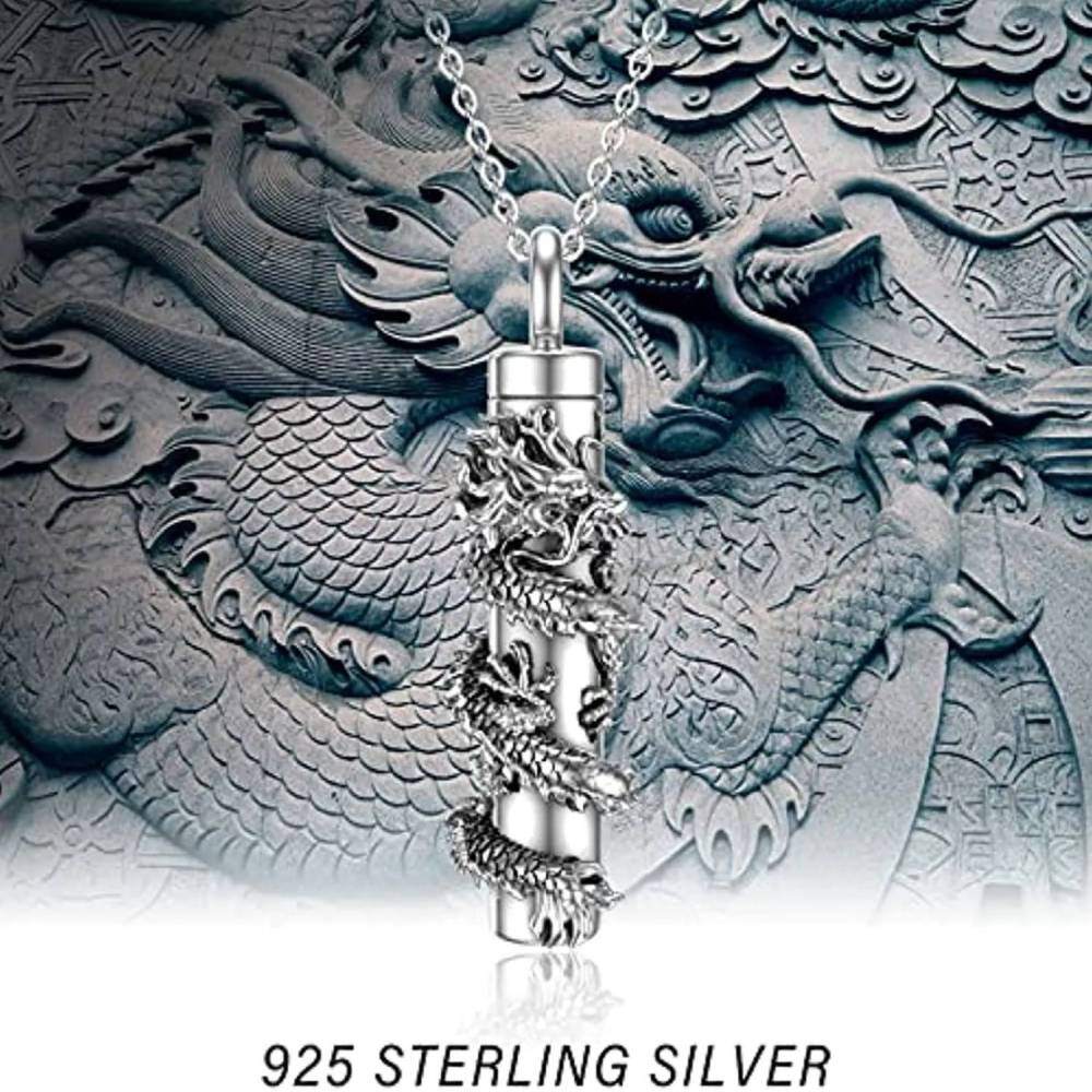Sterling Silver Dragon & Bar Urn Necklace for Ashes-7