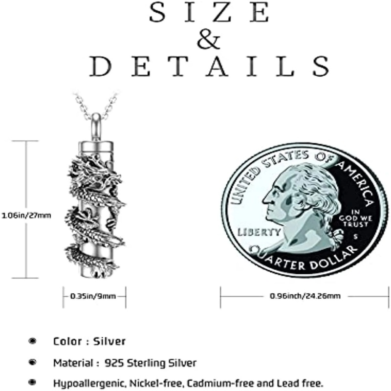 Sterling Silver Dragon & Bar Urn Necklace for Ashes-5