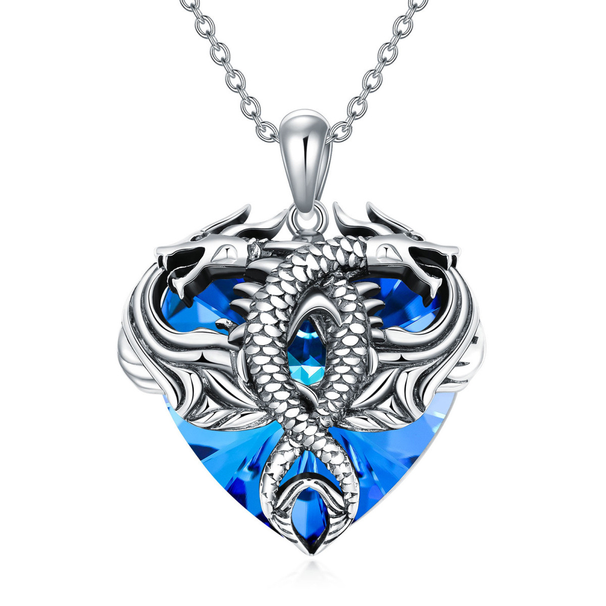 Collier en argent sterling avec pendentif en cristal en forme de coeur Dragon bleu-1