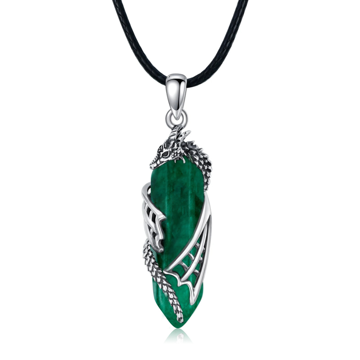 Sterling Silver Dragon & Bullet Crystal Pendant Necklace-1