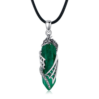 Sterling Silver Dragon & Bullet Crystal Pendant Necklace-26
