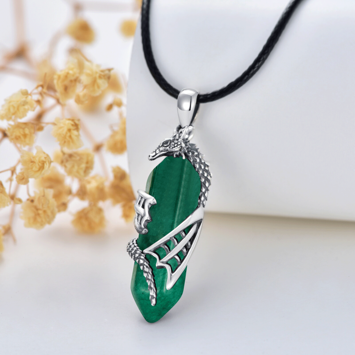 Sterling Silver Dragon & Bullet Crystal Pendant Necklace-4