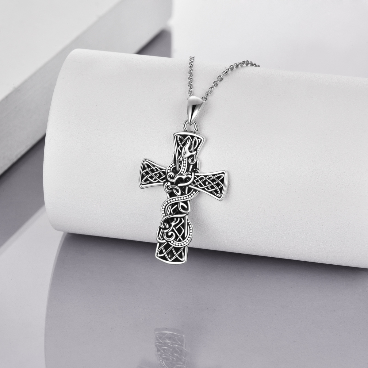 Collier en argent sterling avec pendentif dragon et croix celtique-3