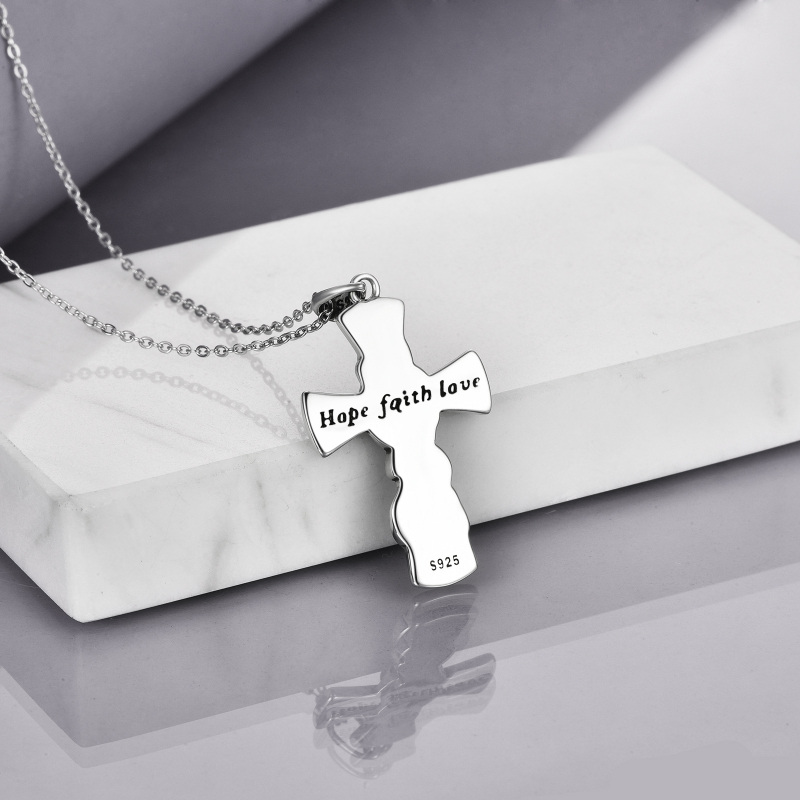 Sterling Silver Dragon & Celtic Cross Pendant Necklace-4