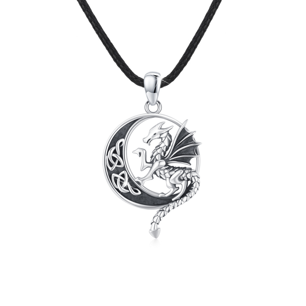 Collar con colgante de dragón y nudo celta de plata de ley para hombre-1