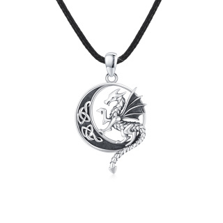 Sterling Silver Dragon & Celtic Knot Pendant Necklace For Men-2