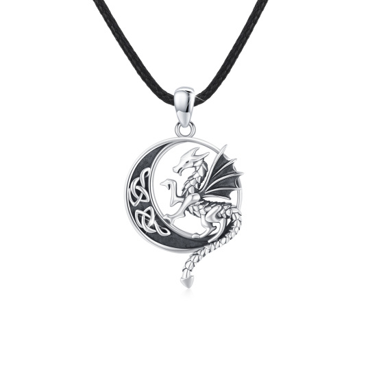 Sterling Silver Dragon & Celtic Knot Pendant Necklace For Men