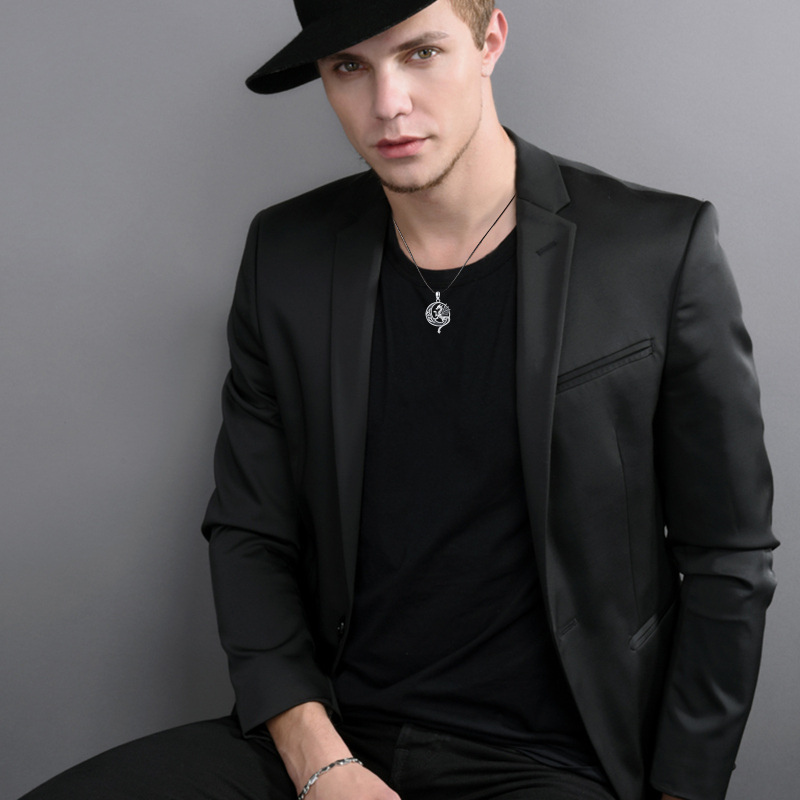 Sterling Silver Dragon & Celtic Knot Pendant Necklace For Men-2